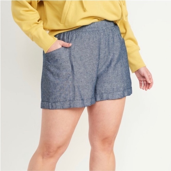 Old Navy High Waisted Linen-Blend Shorts 3.5" inseam Chambray Blue PLUS Size 4X - Picture 5 of 13